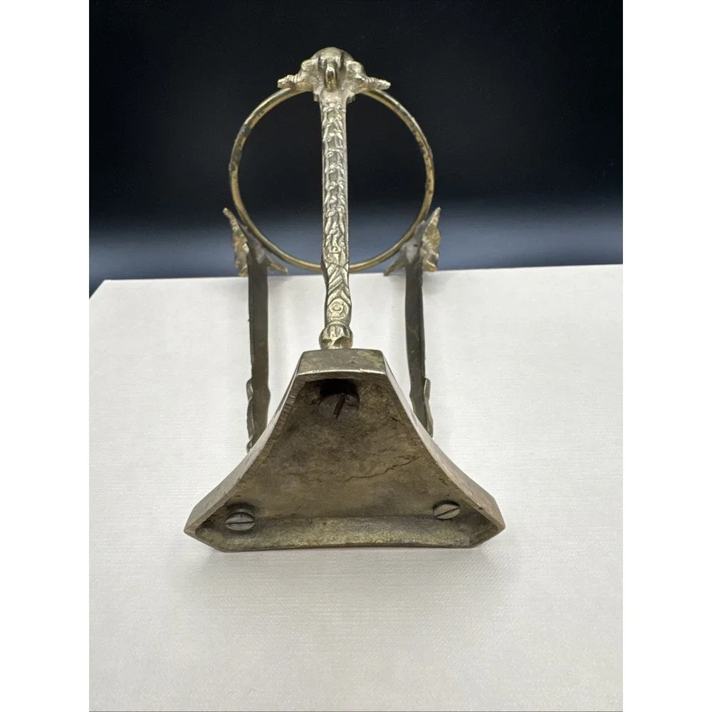 Vtg MCM Brass Stand Paired w Pottery Barn Glass Candle Holder Ram Head Man‎ Cave
